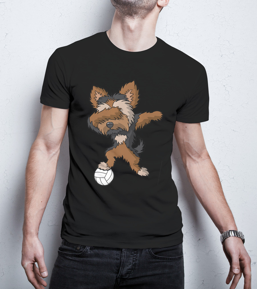 Dabbing Yorkshire Terrier Volleyball Player Coach Team Dog With Ball T-Shirt
