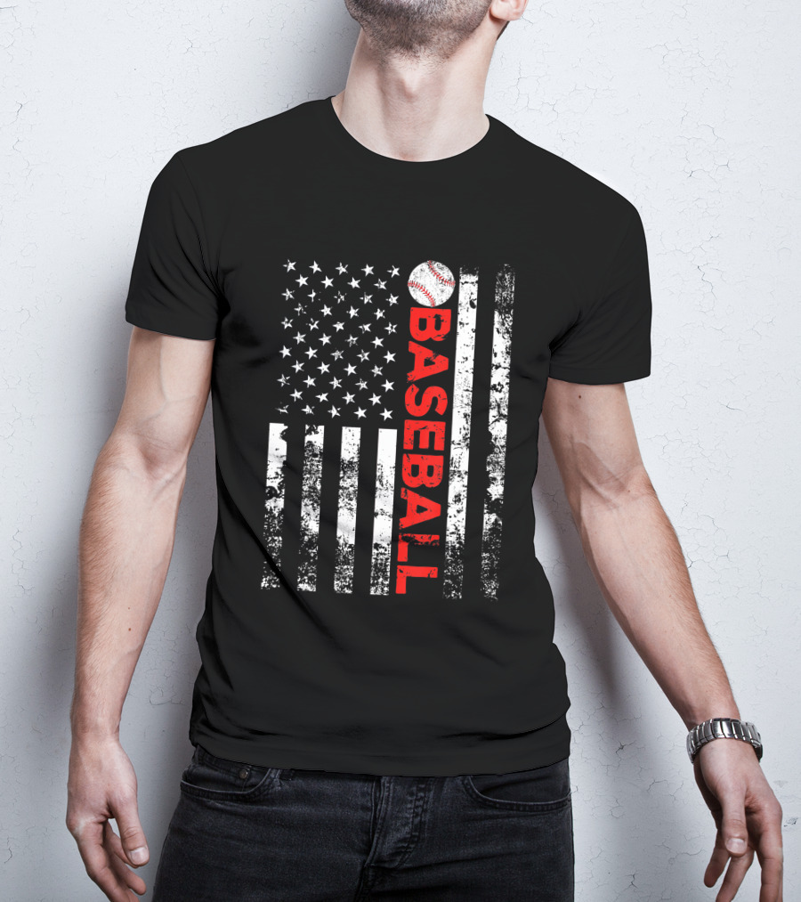 American Flag Grunge Style Baseball T-Shirt