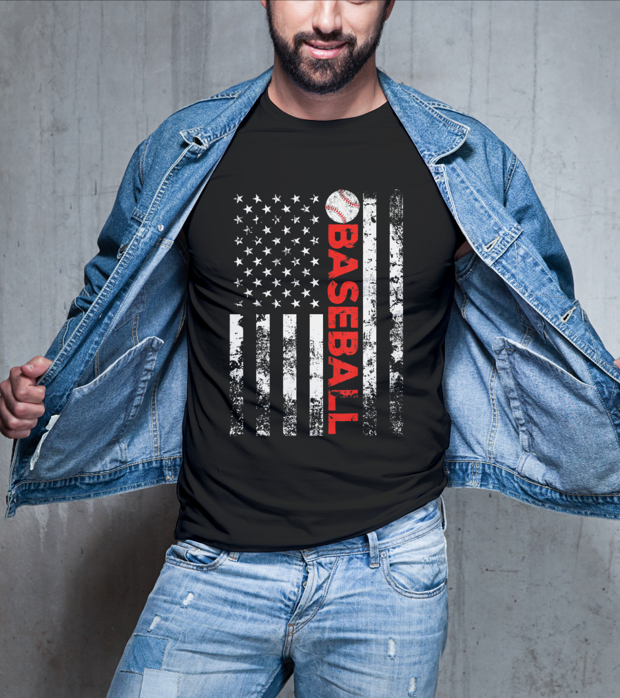 American Flag Grunge Style Baseball T-Shirt