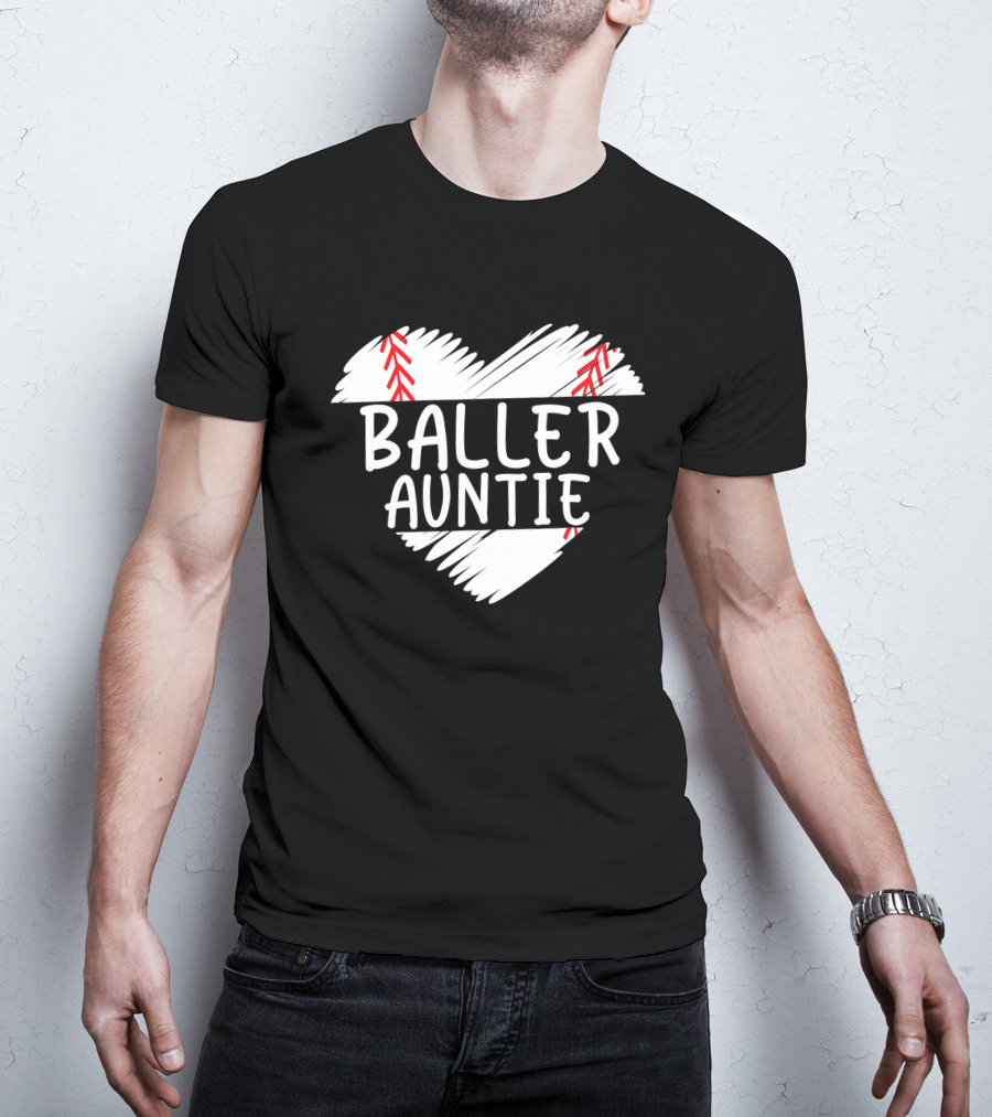 Baller Auntie Baseball Heart T-Shirt