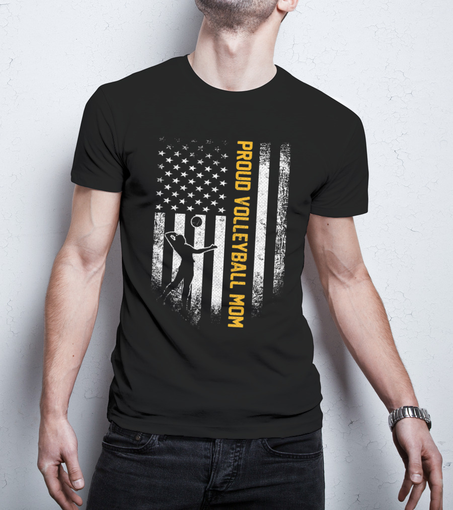 Proud Volleyball Mom Vintage USA American Flag T-Shirt