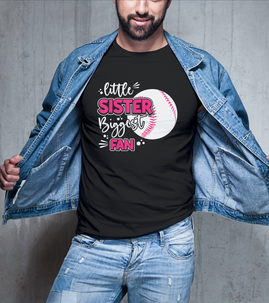 Little Sister Biggest Fan Baseball Season For Girl Siblings T-Shirt