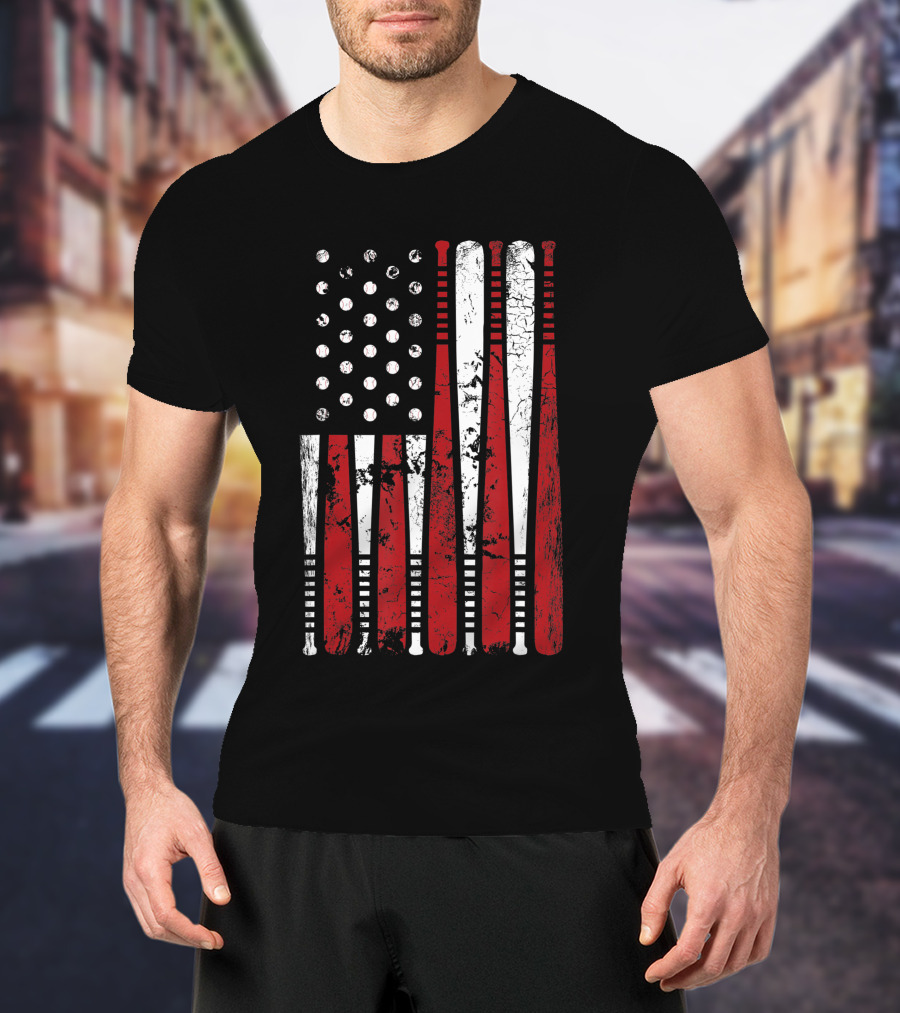 Vintage American Baseball Bat USA Flag T-Shirt