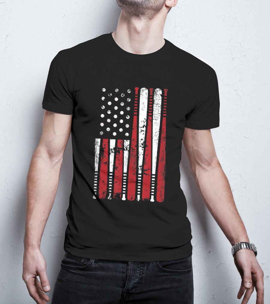 Vintage American Baseball Bat USA Flag T-Shirt
