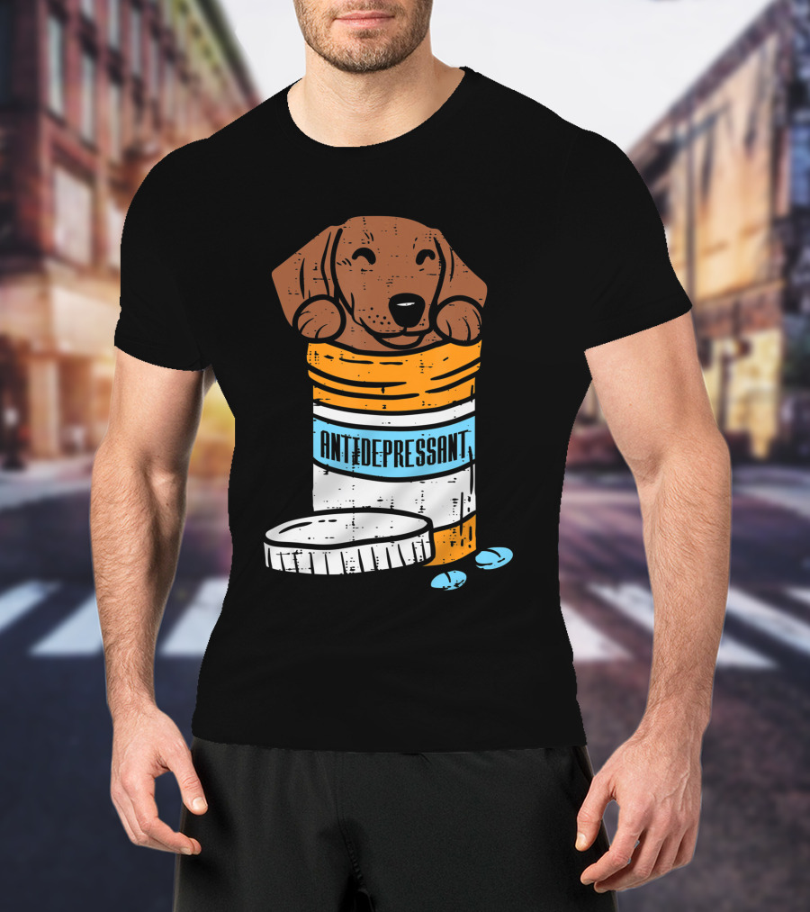Antidepressant Dachshund Wiener Sausage Dog In Prescription Pill Bottle T-Shirt