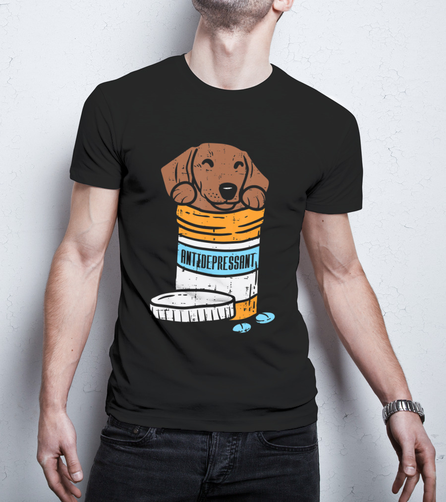 Antidepressant Dachshund Wiener Sausage Dog In Prescription Pill Bottle T-Shirt