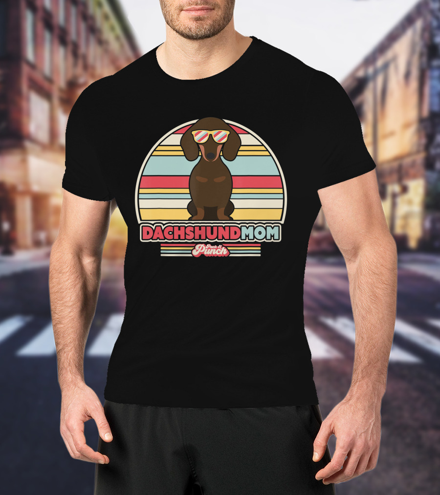 Dachshund Mom Retro Style Paws And Punch Stripes T-Shirt