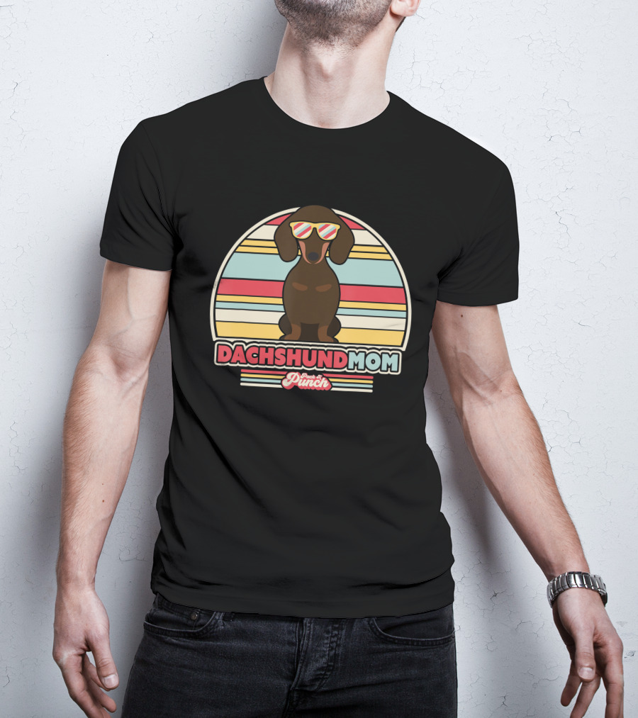 Dachshund Mom Retro Style Paws And Punch Stripes T-Shirt