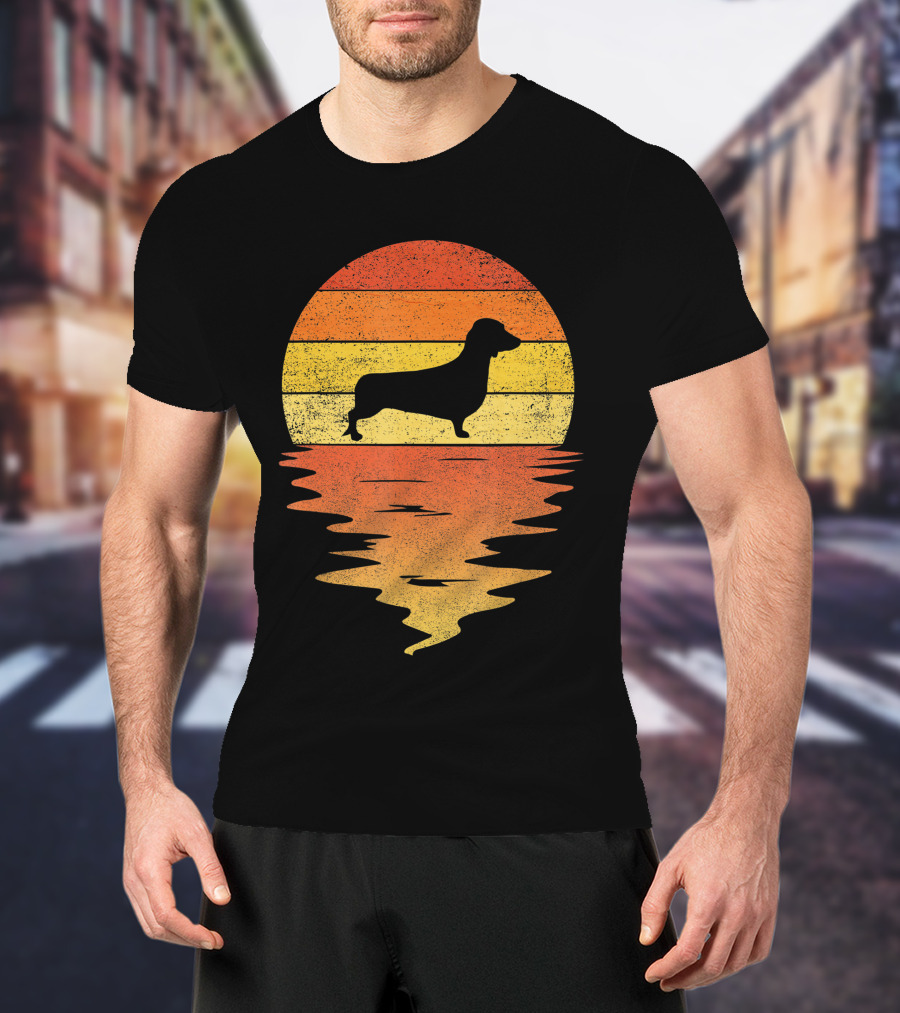 Dachshund Retro 70s Vintage Sunset T-Shirt