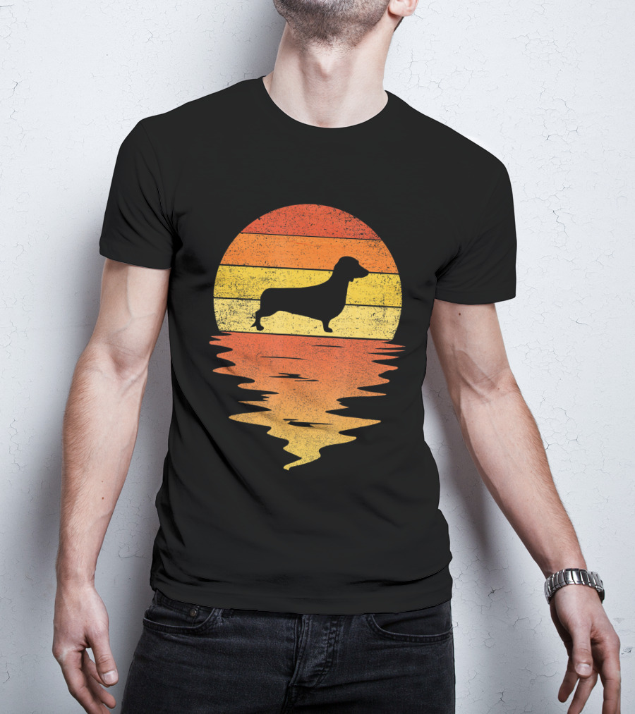 Dachshund Retro 70s Vintage Sunset T-Shirt