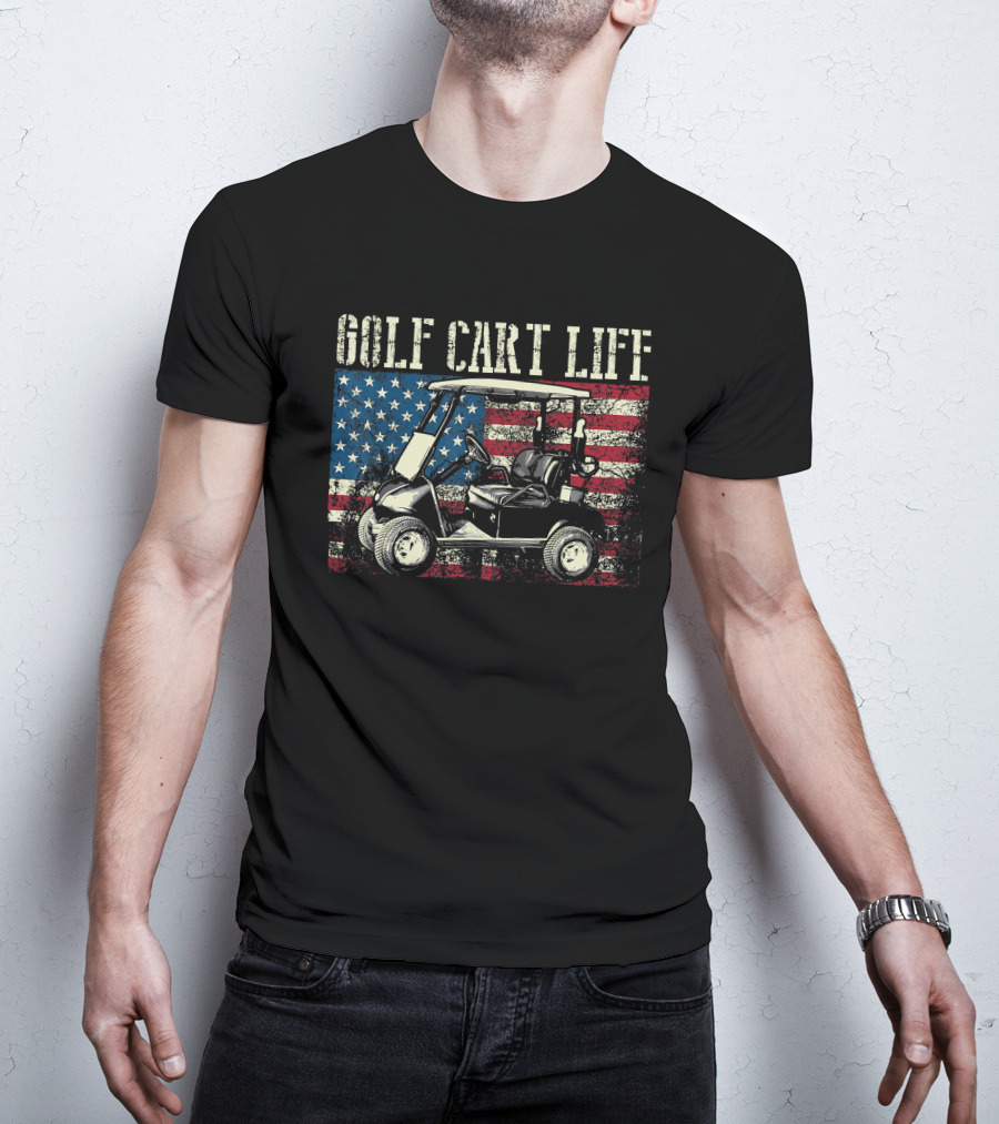Golf Cart Life Vintage US Flag Funny Golfing T-Shirt