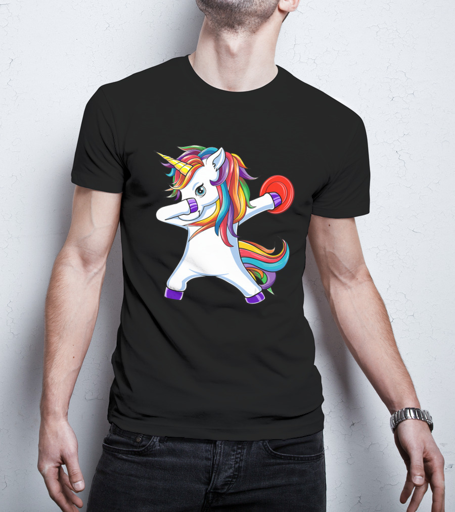 Unicorn Dabbing With Rainbow Mane Playing Disc Golf T-Shirt