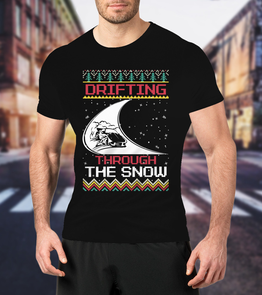 Drifting Through The Snow Racing Car Christmas Trees Snowflakes T-Shirt