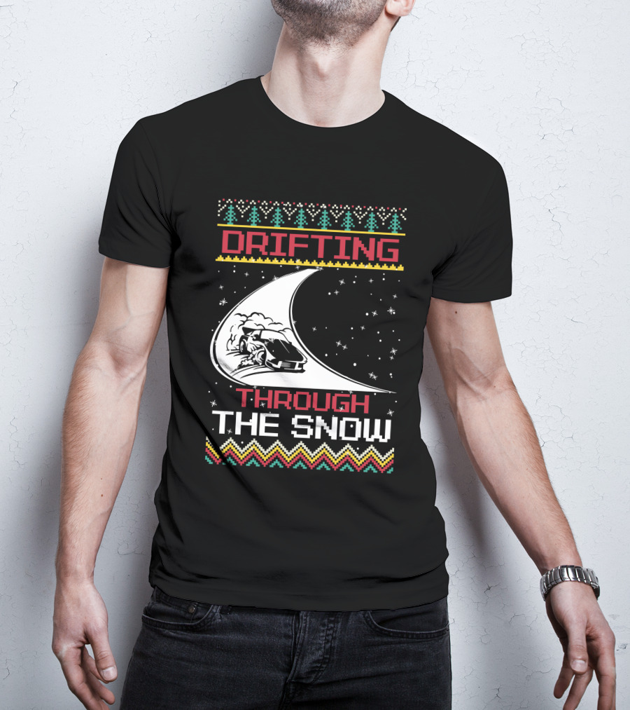 Drifting Through The Snow Racing Car Christmas Trees Snowflakes T-Shirt