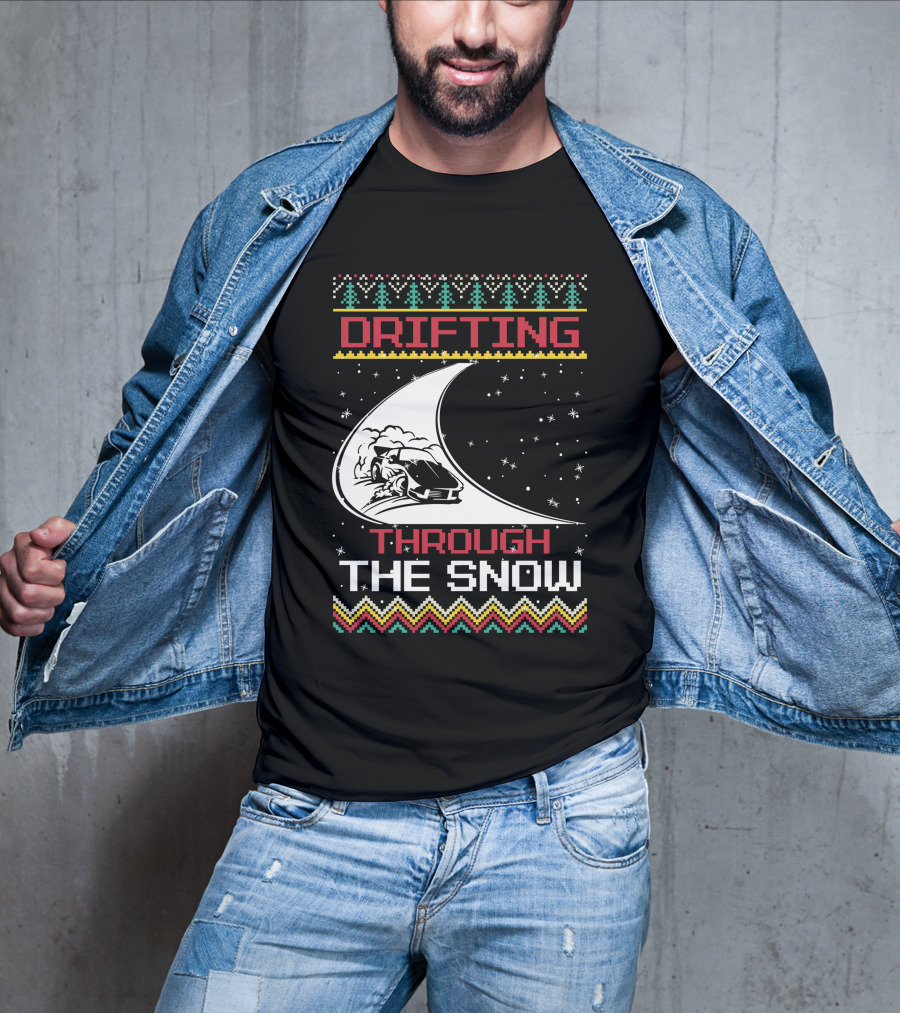 Drifting Through The Snow Racing Car Christmas Trees Snowflakes T-Shirt
