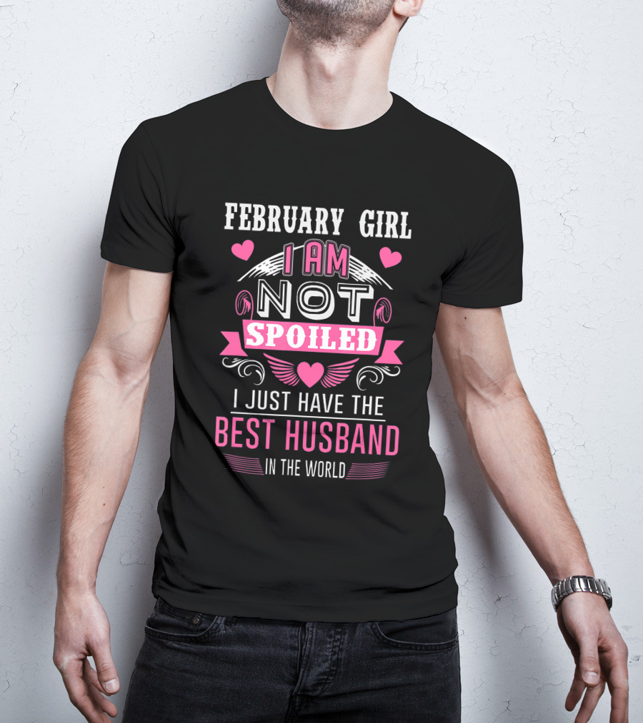 February Girl I Am Not Spoiled I Just Have The Best Husband In The World Hearts Wings T-Shirt