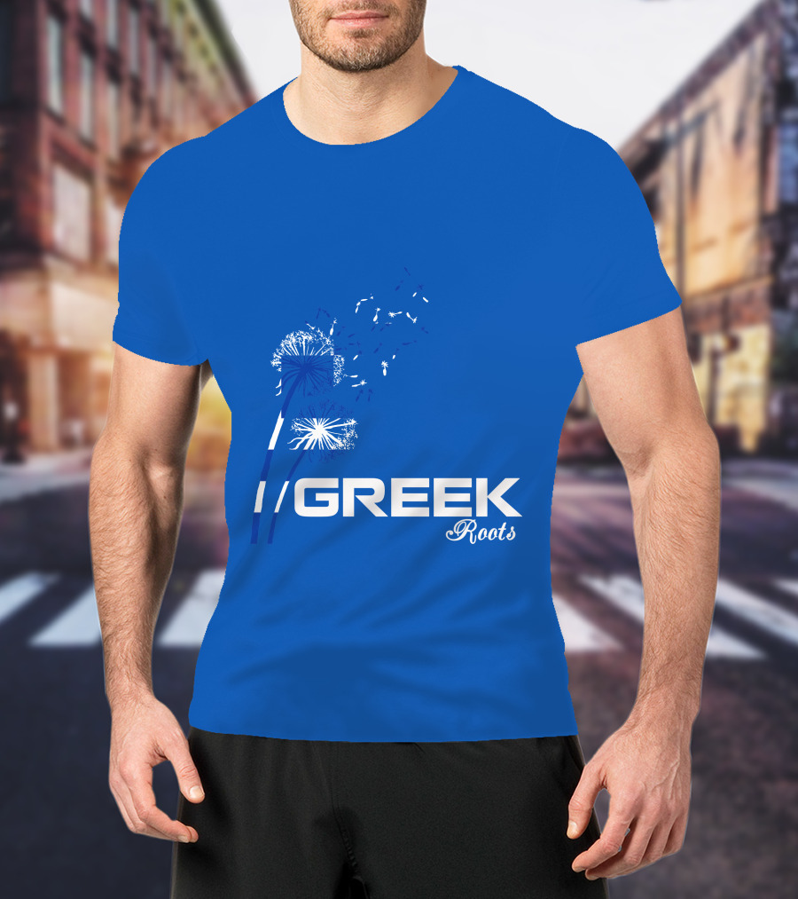 GREEK ROOTS Dandelion Blossom Blue Background T-Shirt