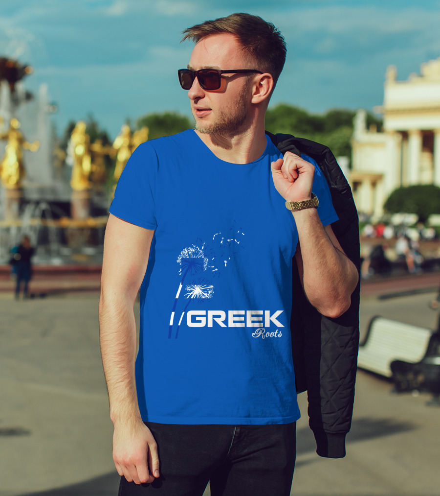 GREEK ROOTS Dandelion Blossom Blue Background T-Shirt