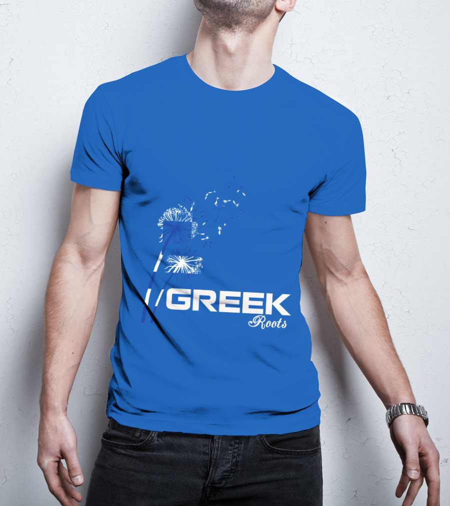 GREEK ROOTS Dandelion Blossom Blue Background T-Shirt