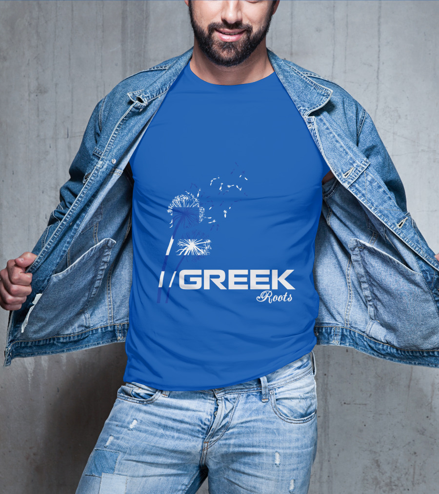 GREEK ROOTS Dandelion Blossom Blue Background T-Shirt