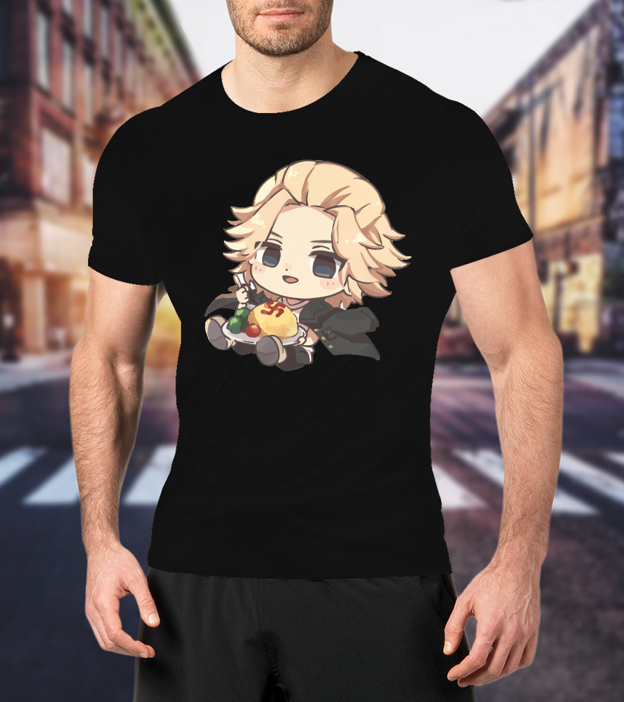 Mikey Holding Omurice Dish Tokyo Revengers Chibi Character T-Shirt