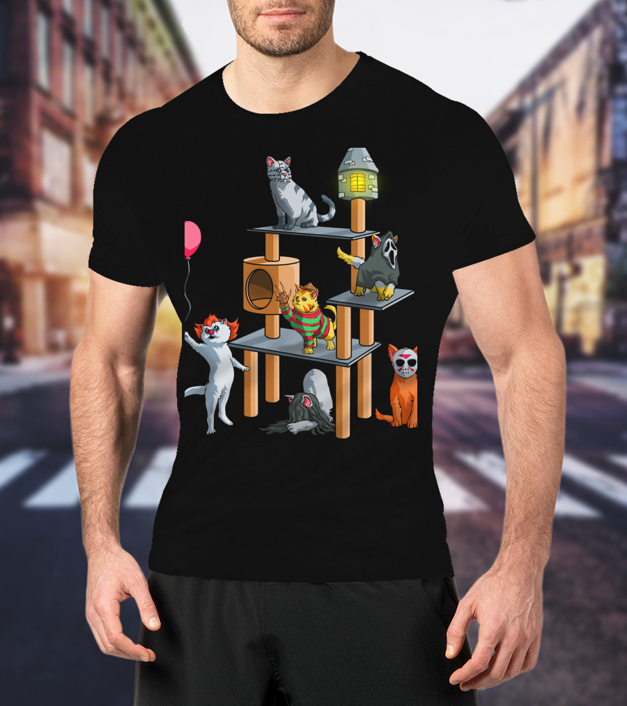 Horror Cats 02 Creepy Clown Balloon Masked Nightmare Play Tower T-Shirt
