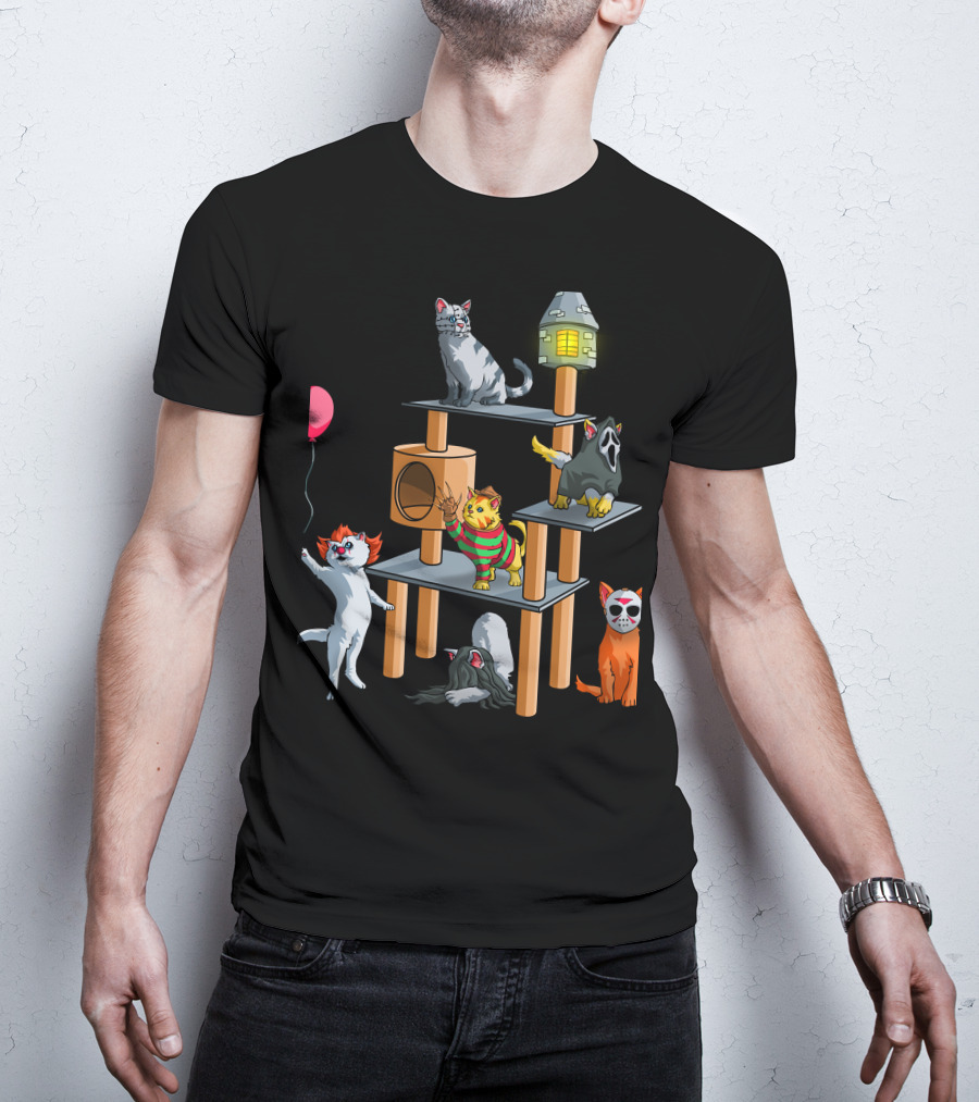 Horror Cats 02 Creepy Clown Balloon Masked Nightmare Play Tower T-Shirt