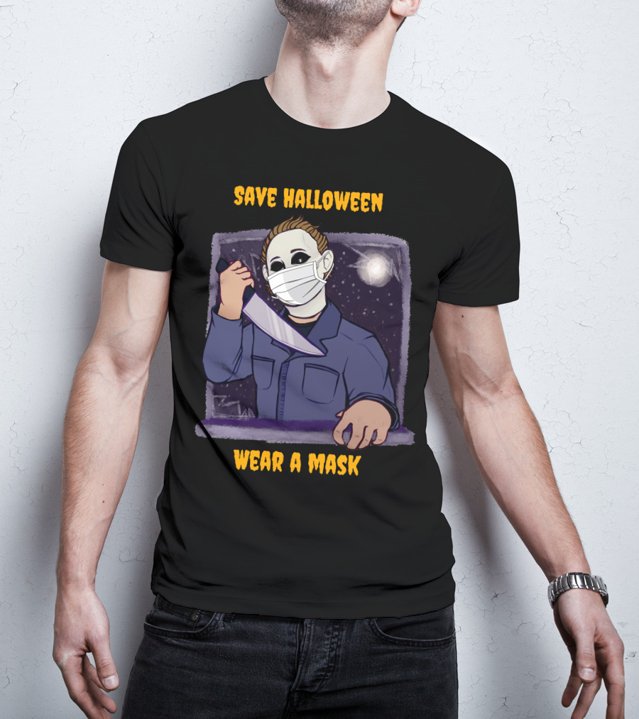 Michael Myers Save Halloween Wear A Mask Horror Knife Scene T-Shirt