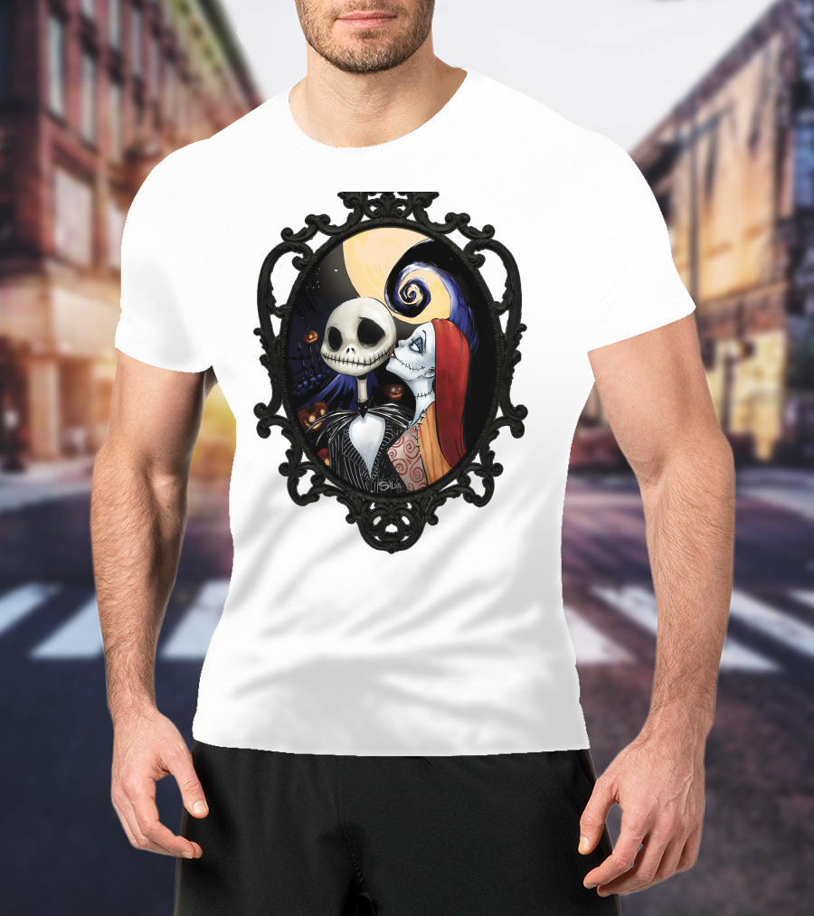 Jack And Sally Nightmare Before Christmas Moonlit Embrace T-Shirt