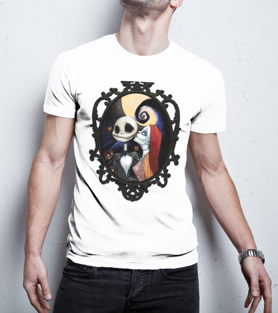 Jack And Sally Nightmare Before Christmas Moonlit Embrace T-Shirt
