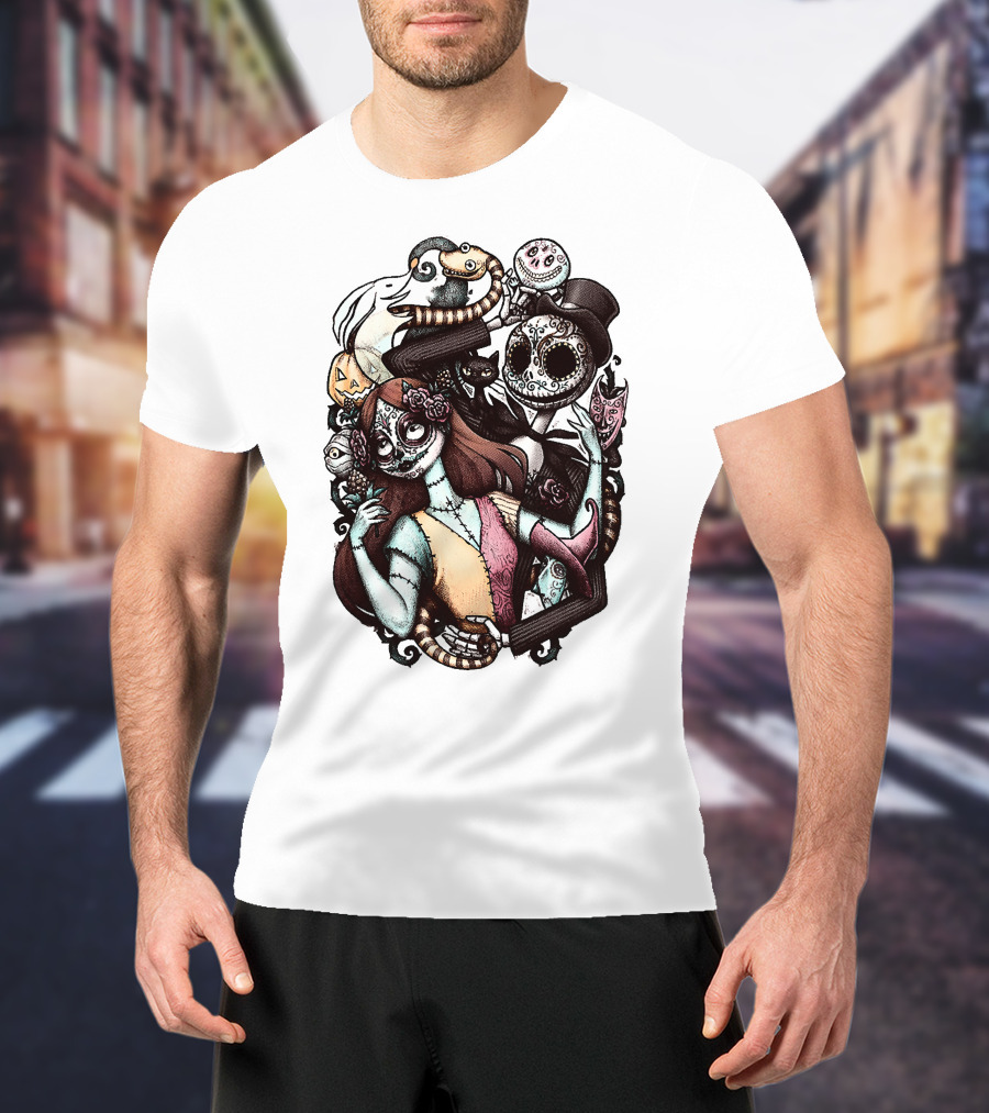 Jack Skellington Sally Zero Nightmare Before Christmas Día De Los Muertos T-Shirt