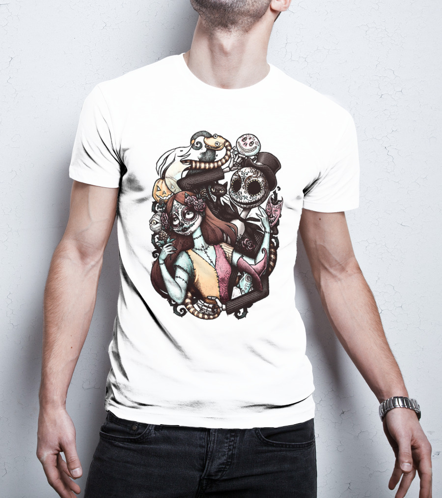 Jack Skellington Sally Zero Nightmare Before Christmas Día De Los Muertos T-Shirt