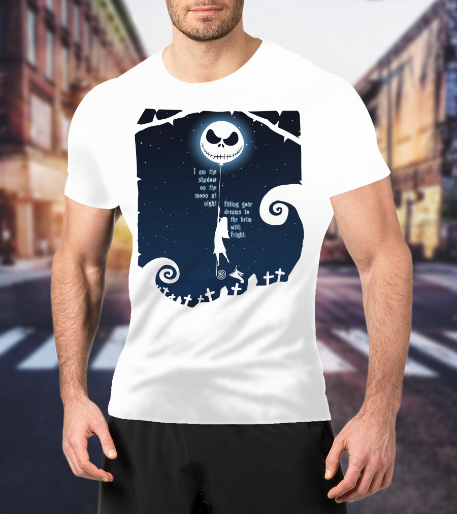 Jack Skellington Sally Zero Shadow On The Moon At Night Filling Your Dreams With Fright T-Shirt