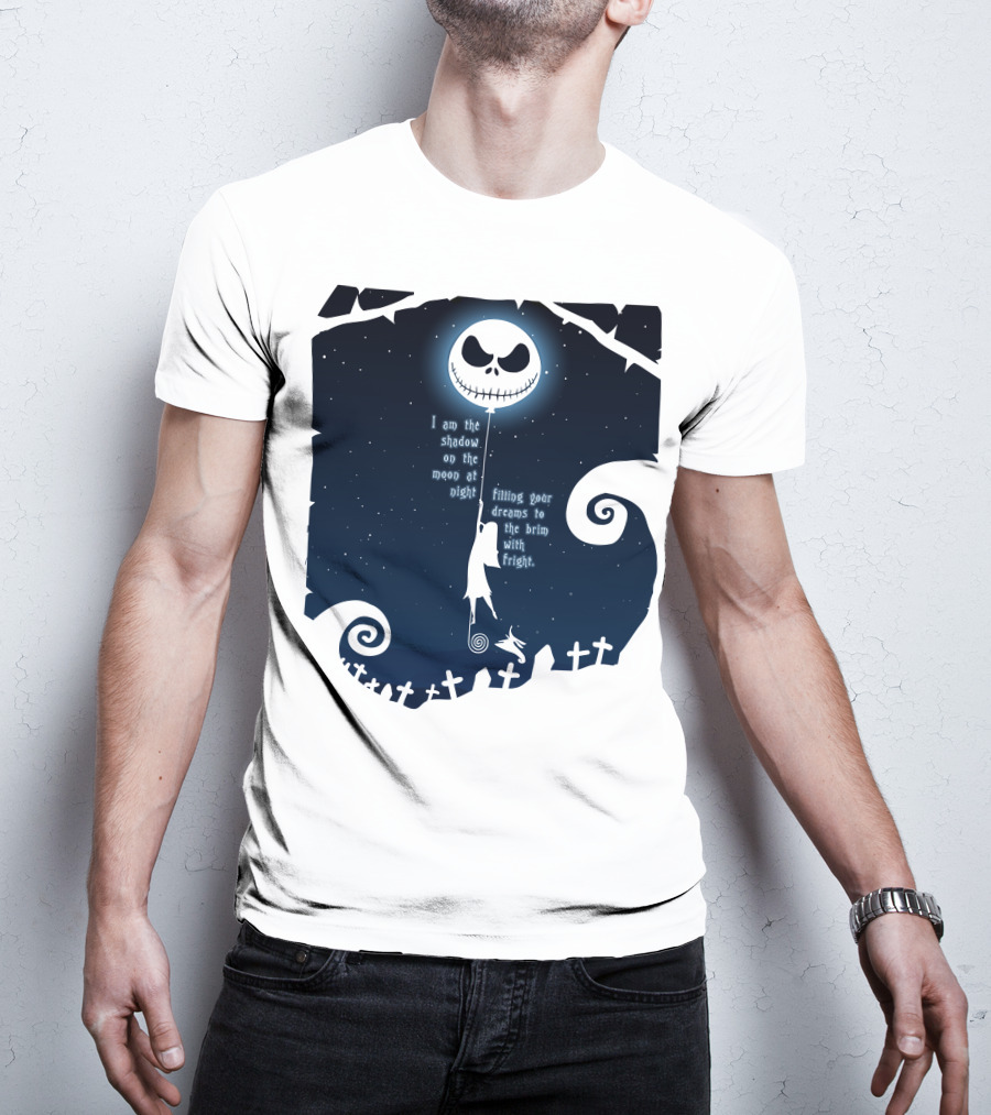 Jack Skellington Sally Zero Shadow On The Moon At Night Filling Your Dreams With Fright T-Shirt