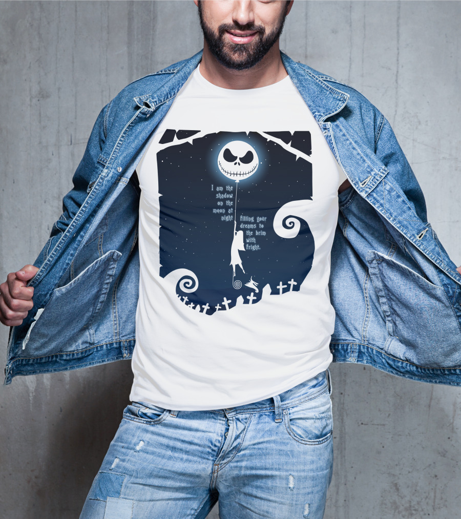Jack Skellington Sally Zero Shadow On The Moon At Night Filling Your Dreams With Fright T-Shirt