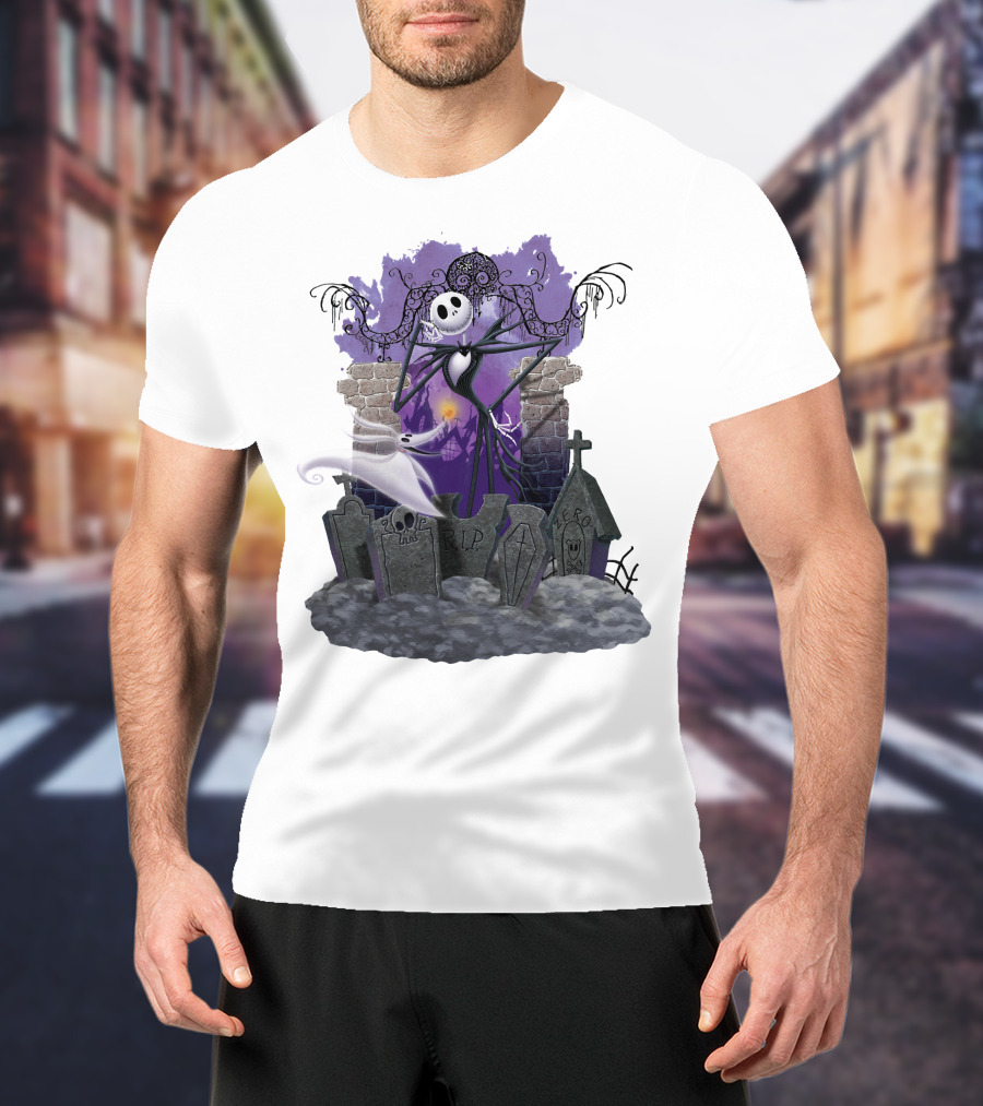 Jack Skellington Zero RIP Graveyard Scene With Ghostly Dog And Gothic Elements T-Shirt