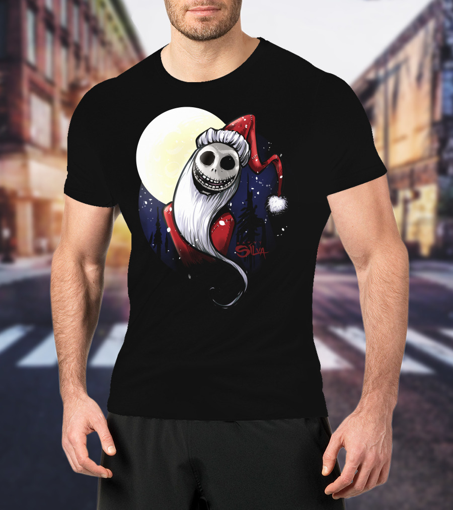 Santa Jack Skellington Moon Silva T-Shirt