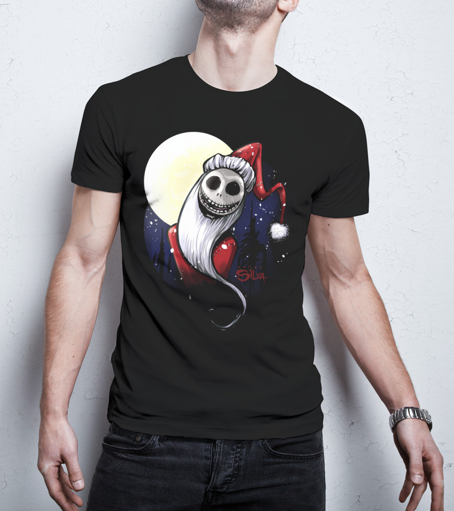Santa Jack Skellington Moon Silva T-Shirt