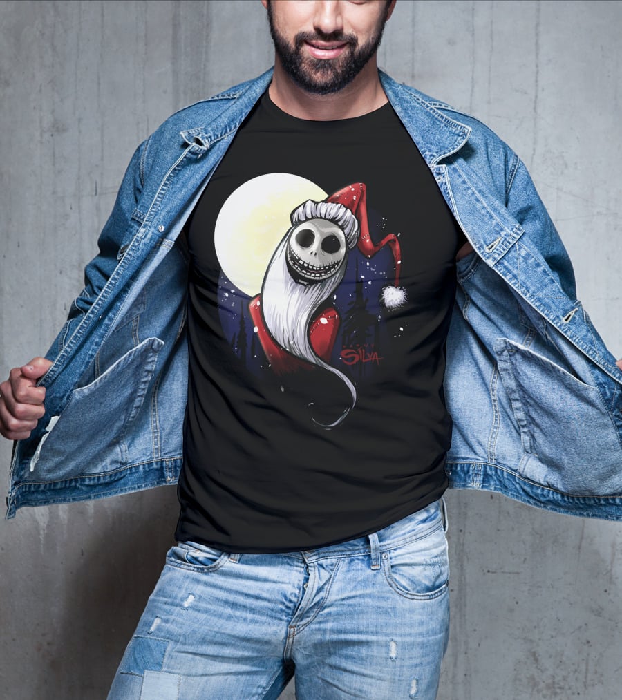 Santa Jack Skellington Moon Silva T-Shirt