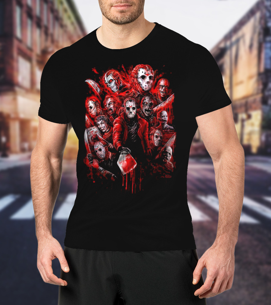 Jason Voorhees Blood Mask Horror Collage T-Shirt