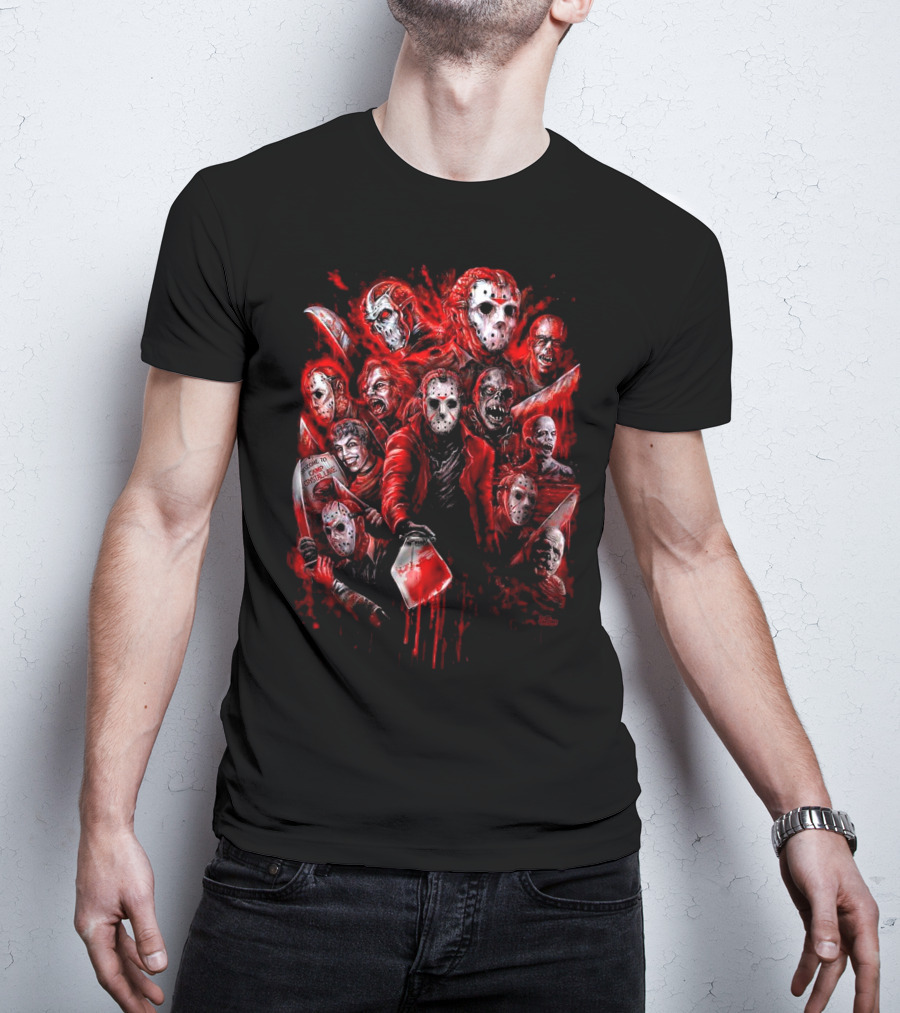 Jason Voorhees Blood Mask Horror Collage T-Shirt