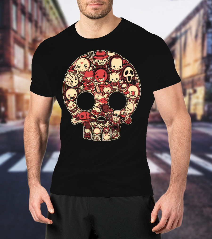 Horror Baby Cute Skull Icon Collage Featuring Classic Movie Characters T-Shirt