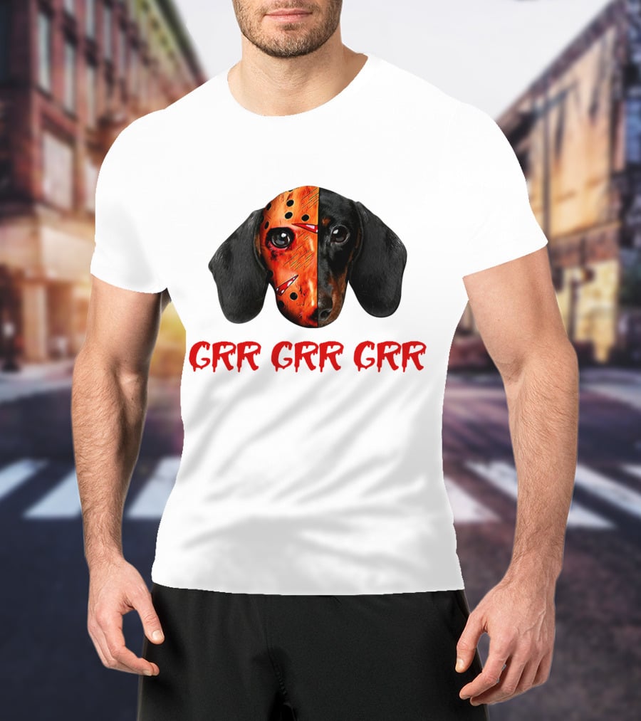 Ch Ch Ch Grr Grr Dachshund Jason Mask Mashup T-Shirt
