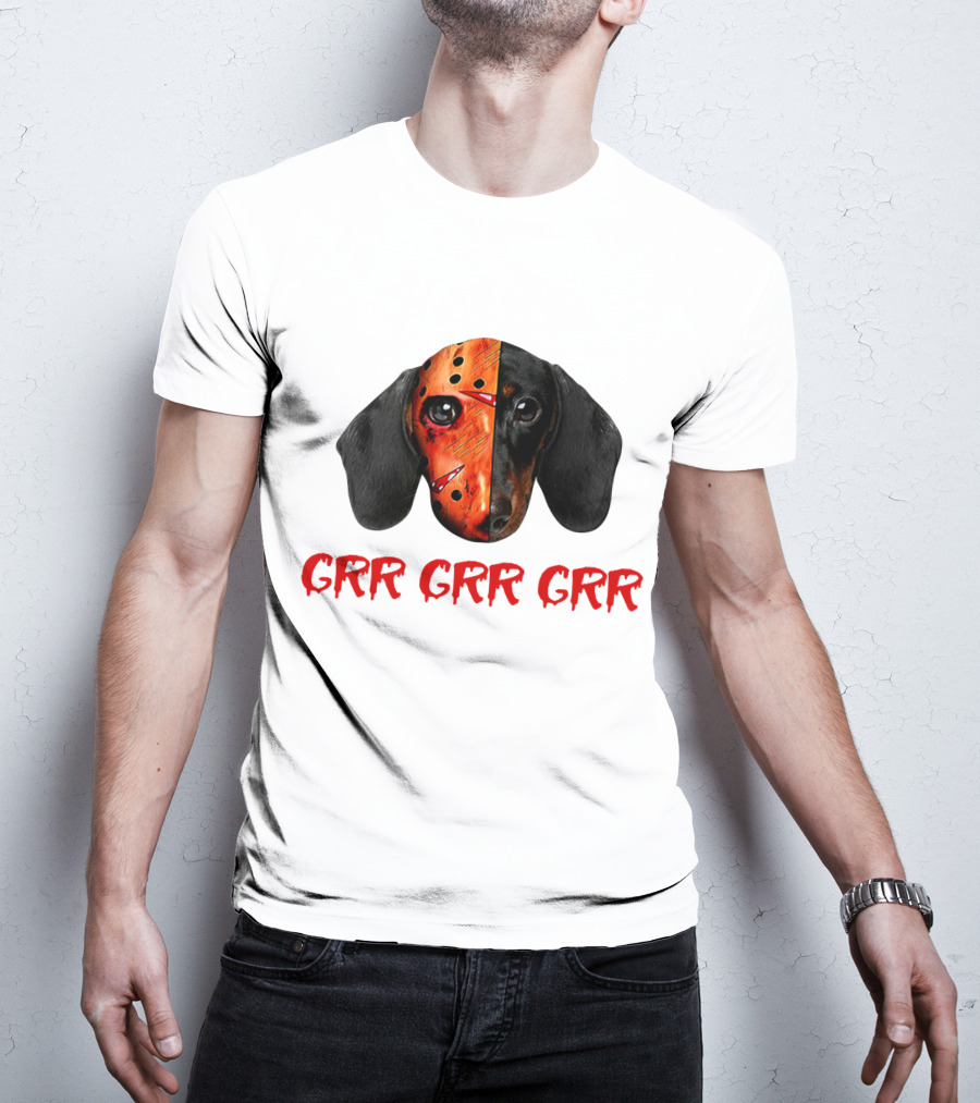 Ch Ch Ch Grr Grr Dachshund Jason Mask Mashup T-Shirt