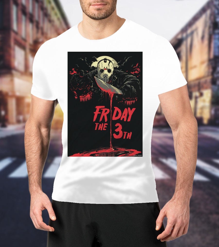 Friday The 13th Jason Mask And Knife Horror Scene T-Shirt