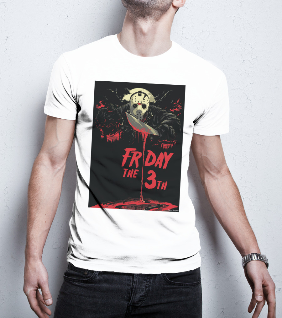 Friday The 13th Jason Mask And Knife Horror Scene T-Shirt