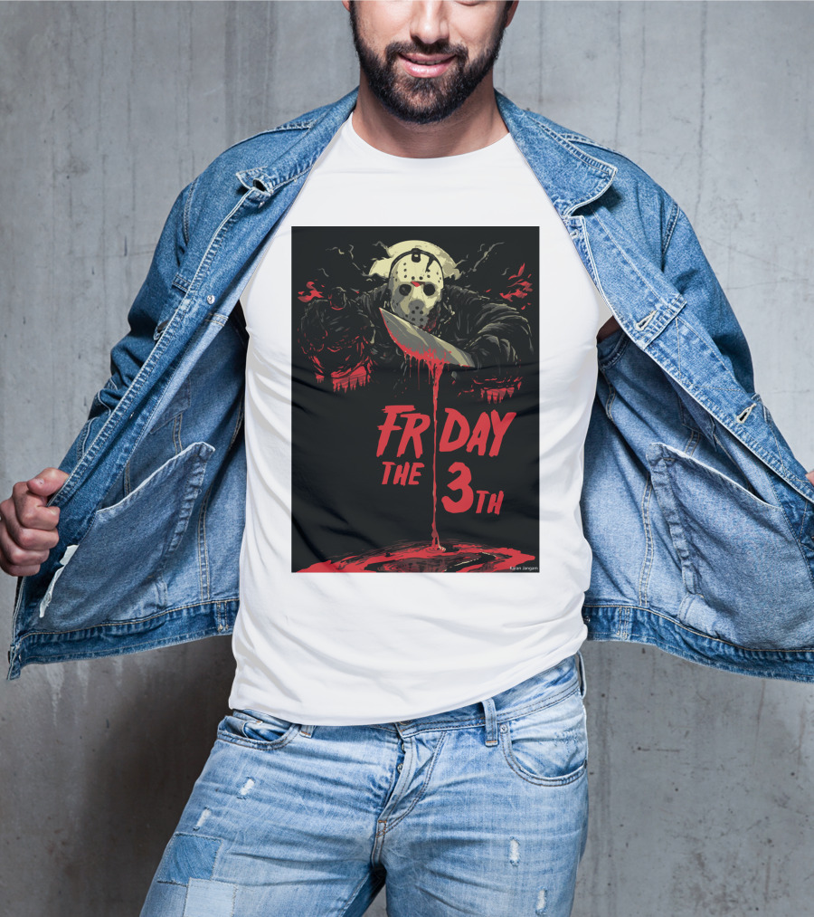 Friday The 13th Jason Mask And Knife Horror Scene T-Shirt