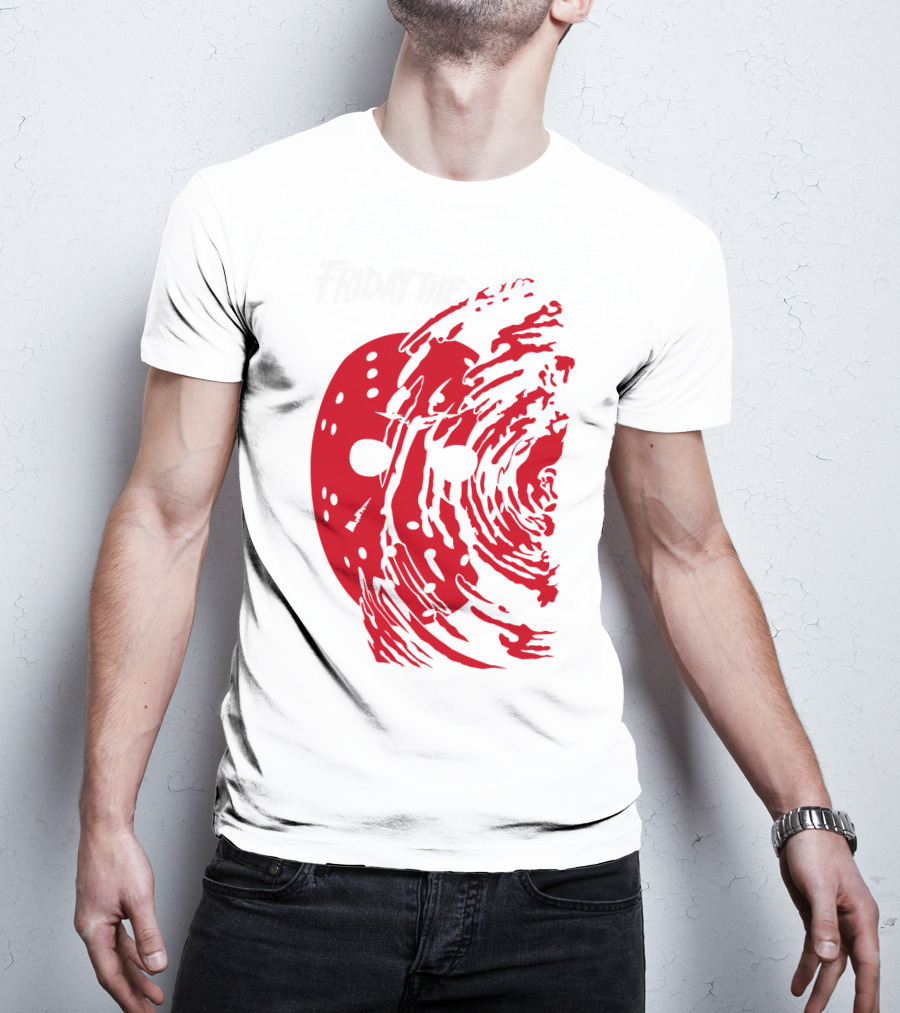 Friday The 13th Jason Mask Horror Movie Iconic Red Swirl T-Shirt