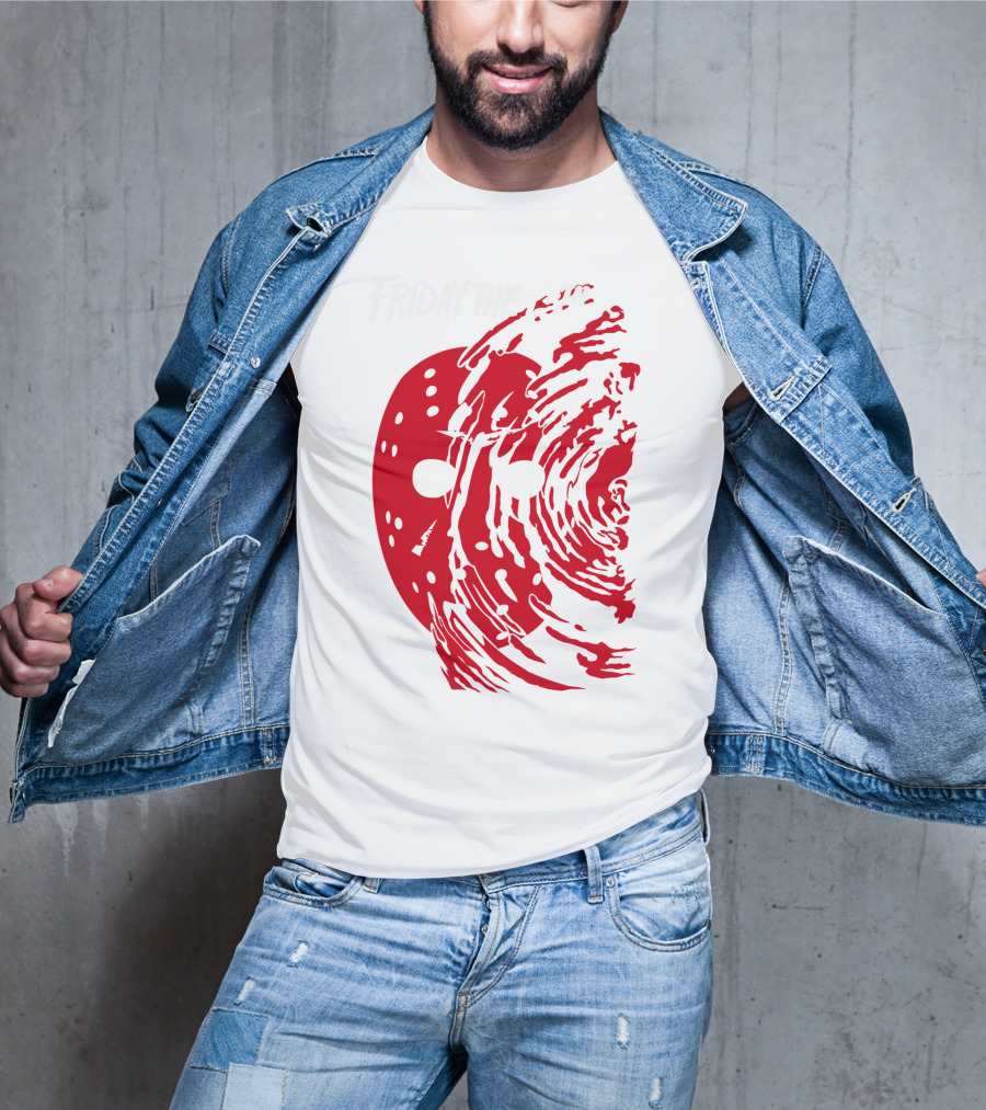 Friday The 13th Jason Mask Horror Movie Iconic Red Swirl T-Shirt