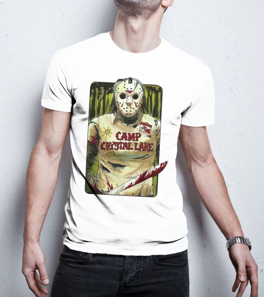 Jason Camp Crystal Lake Horror Mask Blood Stained Machete T-Shirt